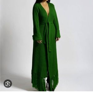 HANIFA Green Miya Knit ardigan Robe Dress XS/S
